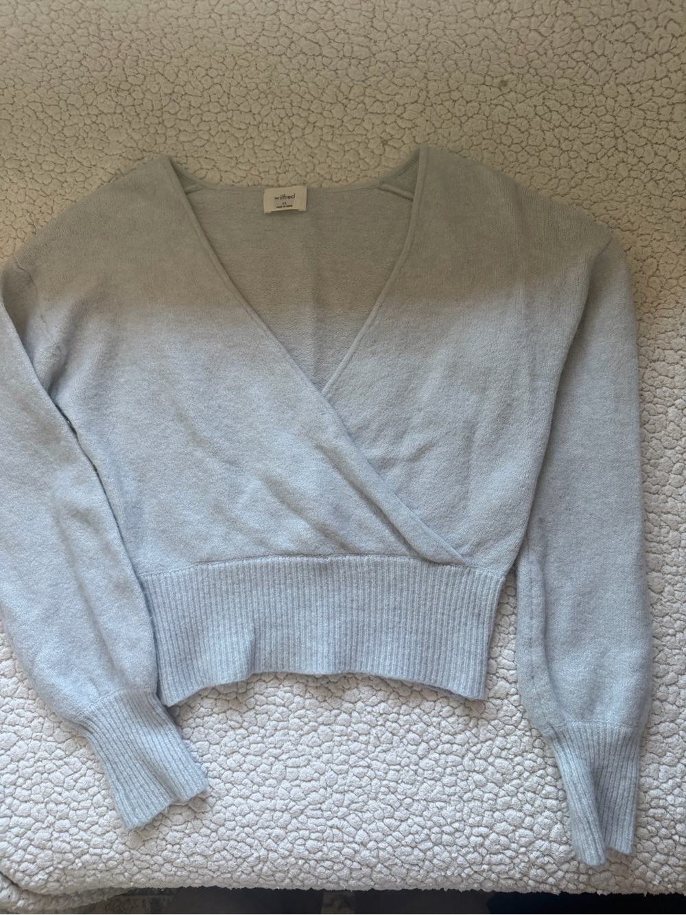Aritzia Wilfred Light Gray Wrap Wool Sweater